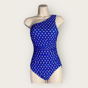 J.Crew Women's Ruched One-Shoulder Swimsuit 2XS Blue‎ Floral Print XXS